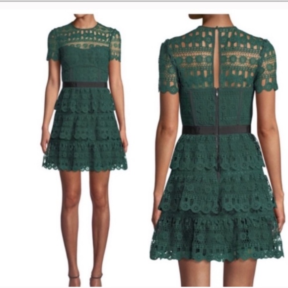 Self-Portrait Dresses & Skirts - Self Portrait Tiered Guipure Green Lace Dress